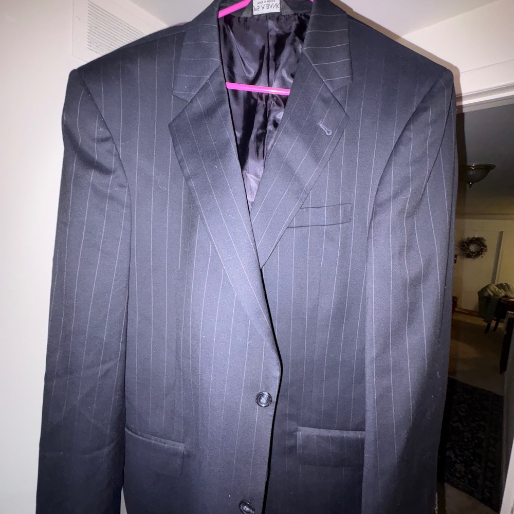 JOSEPH BANKS Men's Black Pinstripe Two-Button Notch Lapel Suit Jacket